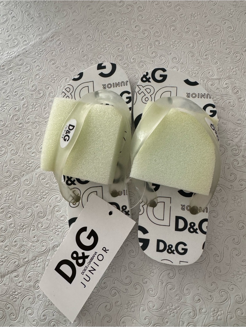 D&G Junior White Flip Flops with Pale Yellow Foam Strap